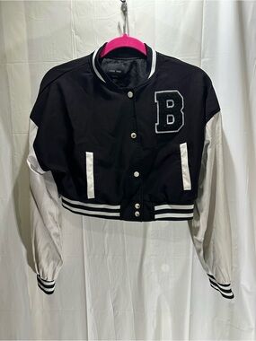 Love Tree Women's M  Black White Varsity Jacket Letter Snap Closure